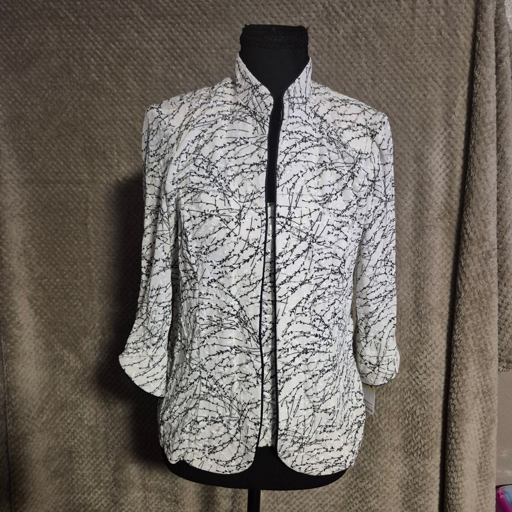 Alex Evenings 2-Piece Jacket & Camisole Set White Black Petite Medium 2211285